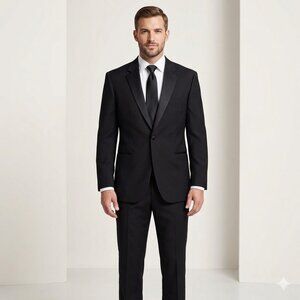 Perry Ellis Black Men's Tuxedo Suit Jacket with Satin Lapel